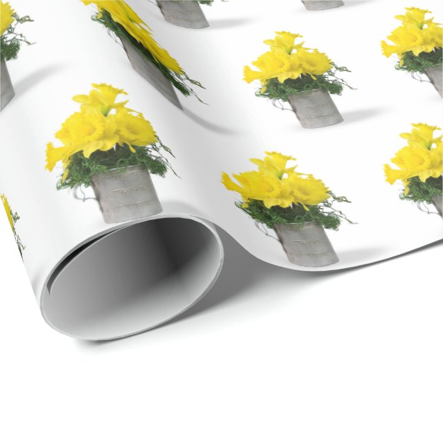 yellow daffodils in retro cup wrapping paper (Roll Corner)