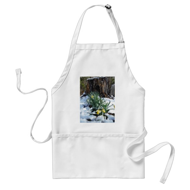 Yellow Daffodils in the snow Adult Apron (Front)