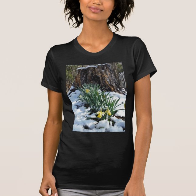 Yellow Daffodils in the snow T-Shirt (Front)