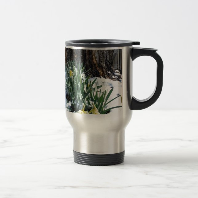 Yellow Daffodils in the snow Travel Mug (Right)