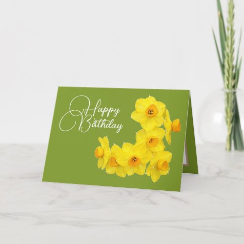 Yellow Daffodils Lime Green Background Birthday Card