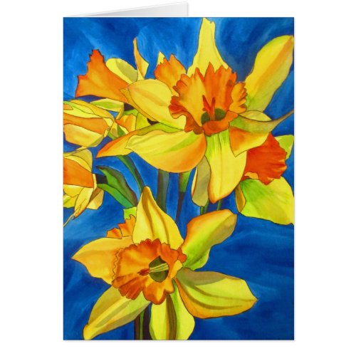 Yellow daffodils narcissus flowers watercolor art