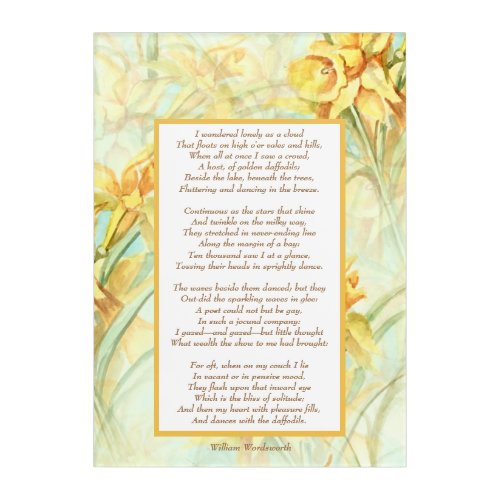Yellow Daffodils  Nature Poem by Wordsworth Acrylic Print