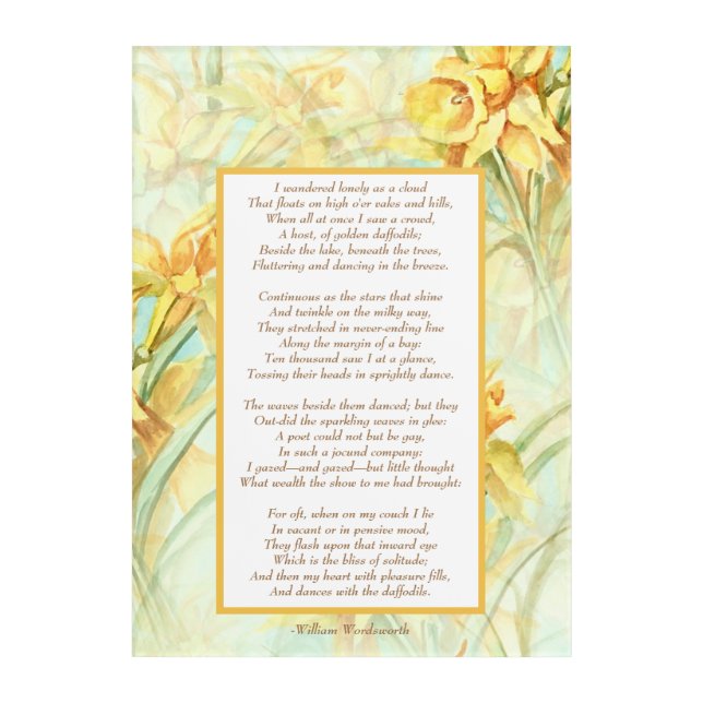 Yellow Daffodils & Nature Poem by Wordsworth Acrylic Print (Front)