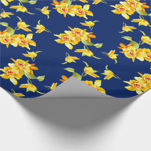 Yellow Daffodils on Blue Wrapping Paper