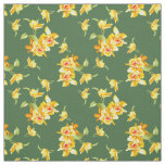 Yellow Daffodils on Green Fabric