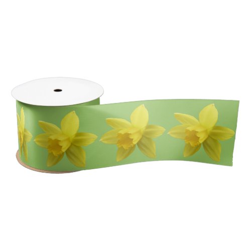 Yellow Daffodils on Light Green Satin Ribbon