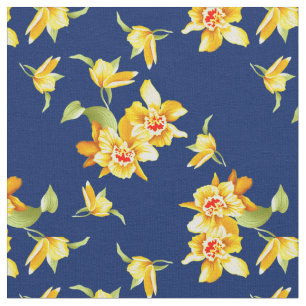 Yellow Daffodils on Navy Blue Fabric