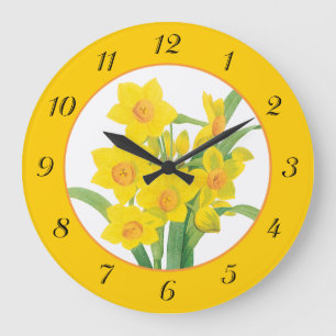 Yellow Daffodils on Orange Floral Wall Clock