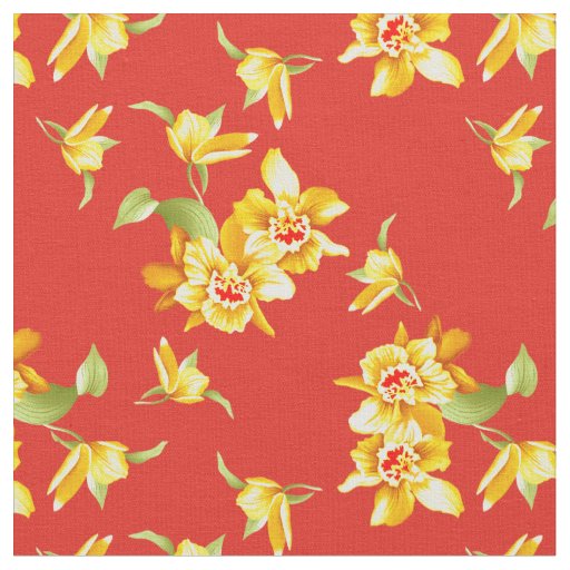 Yellow Daffodils on Red Fabric