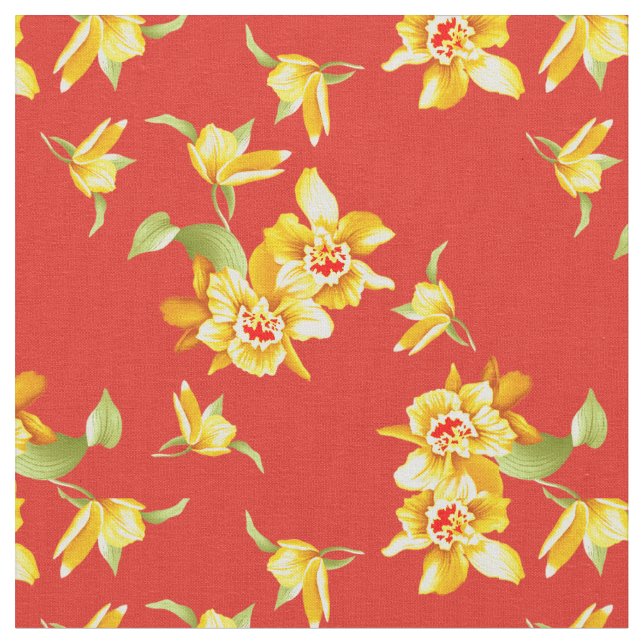 Yellow Daffodils on Red Fabric (Close Up)