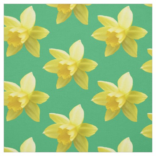 Yellow Daffodils on Sea Green Floral Fabric