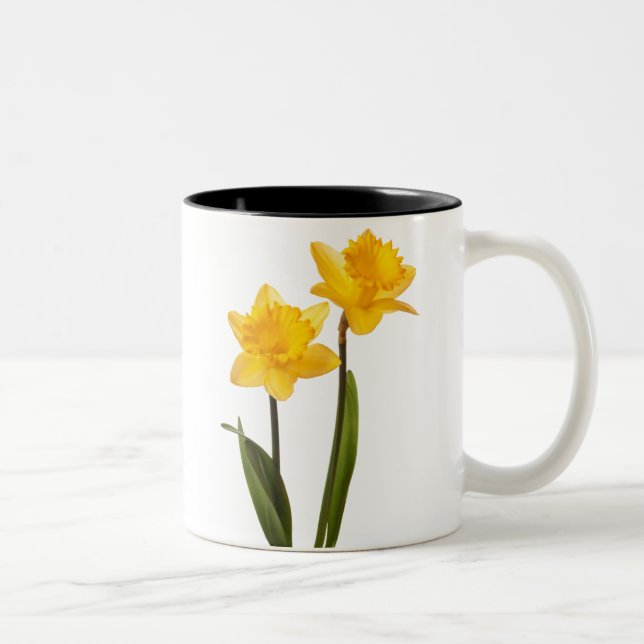 Yellow Daffodils on White - Daffodil Flower Blank Two-Tone Coffee Mug (Right)
