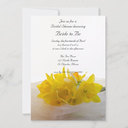 Yellow Daffodils on White Spring Bridal Shower Invitation