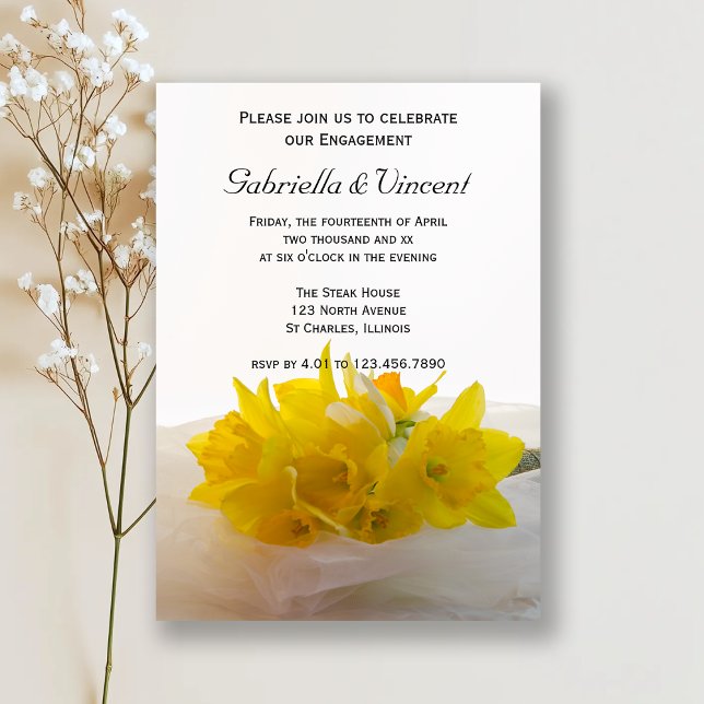 Yellow Daffodils on White Spring Engagement Party Invitation (Creator Uploaded)