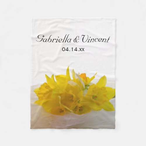 Yellow Daffodils on White Spring Wedding Fleece Blanket