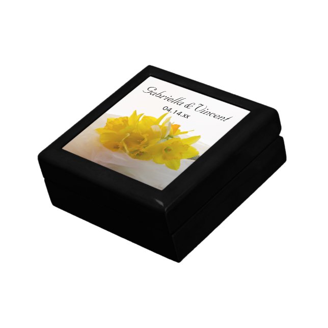 Yellow Daffodils on White Spring Wedding Keepsake Box (Side)