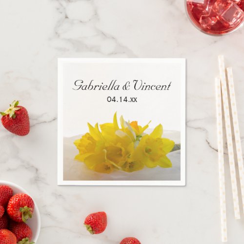 Yellow Daffodils on White Spring Wedding Napkins