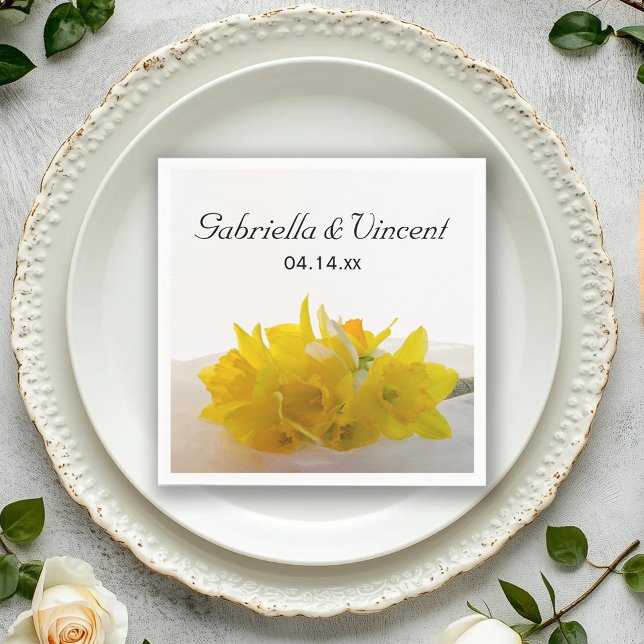 Yellow Daffodils on White Spring Wedding Napkins (Creator Uploaded)