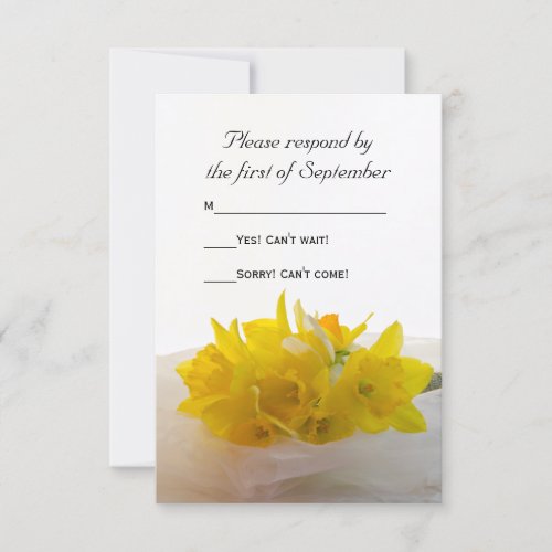 Yellow Daffodils on White Spring Wedding RSVP Card