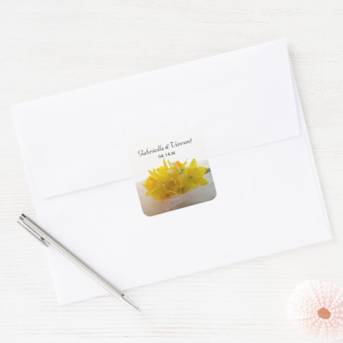 Yellow Daffodils on White Spring Wedding Square Sticker