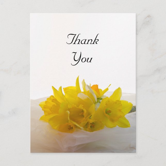Yellow Daffodils on White Spring Wedding Thank You Postcard (Front)