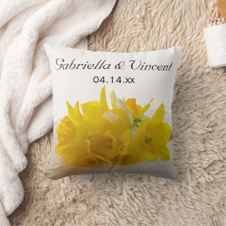 Yellow Daffodils on White Spring Wedding Throw Pillow