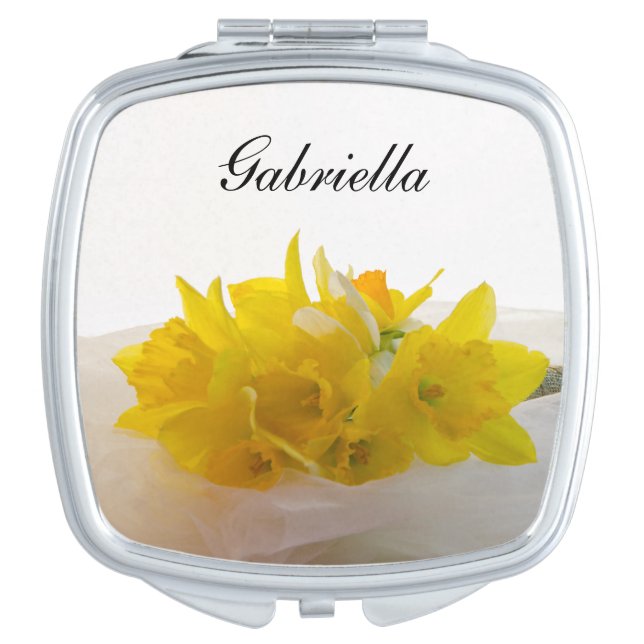 Yellow Daffodils on White Spring Wedding Vanity Mirror (Front)
