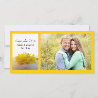 Yellow Daffodils on White Wedding Save the Date