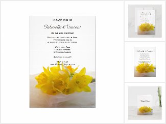 Yellow Daffodils on White Wedding Stationery