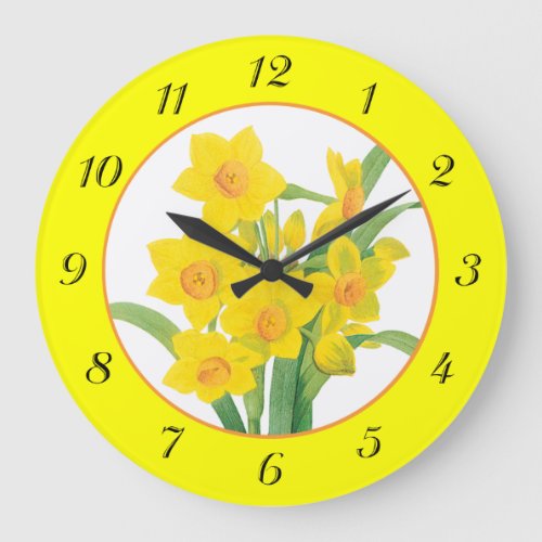Yellow Daffodils on Yellow Floral Wall Clock