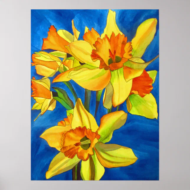 Yellow Daffodils original watercolour flower art Poster | Zazzle