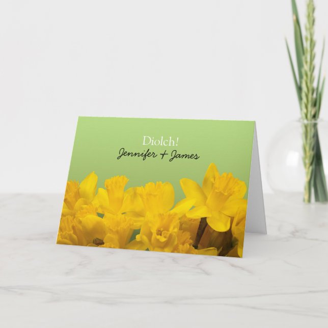 Yellow Daffodils Personalized Welsh Thank You Card (Front)