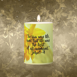 Yellow Daffodils Scripture Pillar Candle