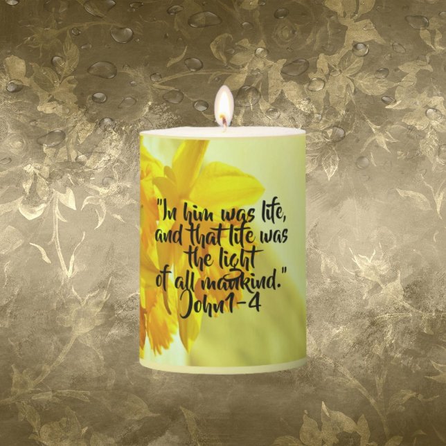 Yellow Daffodils Scripture Pillar Candle (Creator Uploaded)