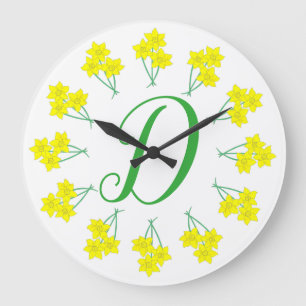 Yellow Daffodils Spring Flowers Bunch Initial Large Clock