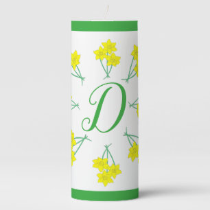 Yellow Daffodils Spring Flowers Bunch Initial Pillar Candle
