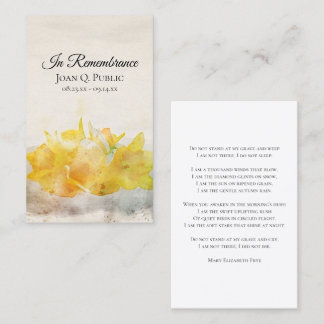 Yellow Daffodils Spring Funeral Memorial Prayer Business Card
