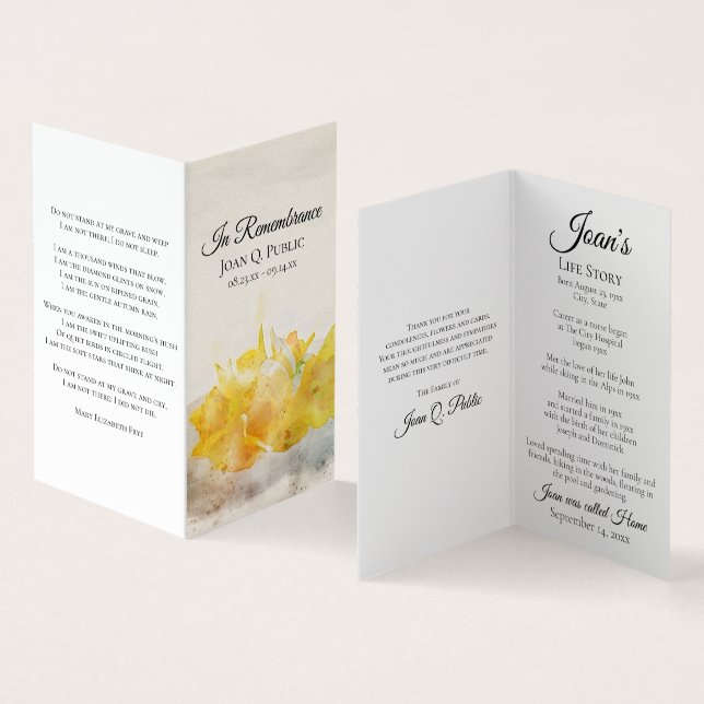 Yellow Daffodils Spring Funeral Memorial Prayer Business Card (Inside and Outside)
