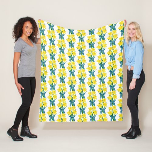 Yellow Daffodils Spring Seasonal  Fleece Blanket