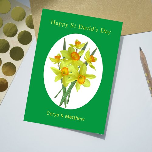 Yellow Daffodils St Davids Day Personalized Card