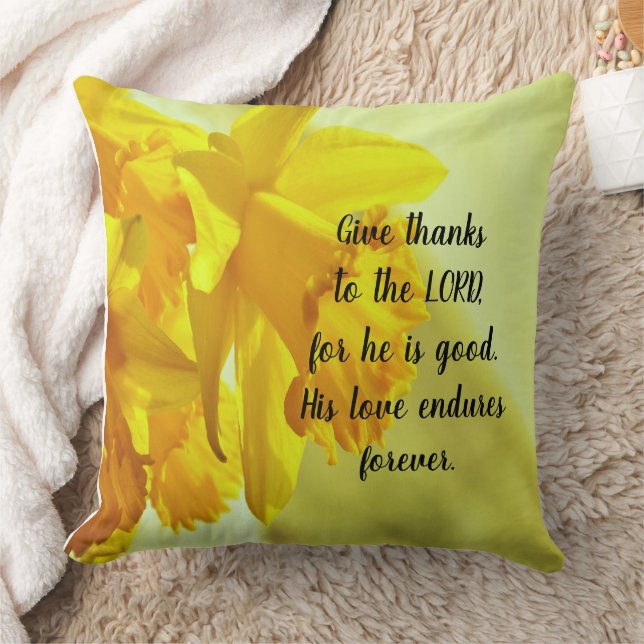 Yellow Daffodils Throw Pillow – Psalms 136:1 (Blanket)
