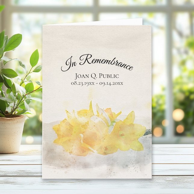 Yellow Daffodils Watercolor Funeral Service Folded Program (Creator Uploaded)