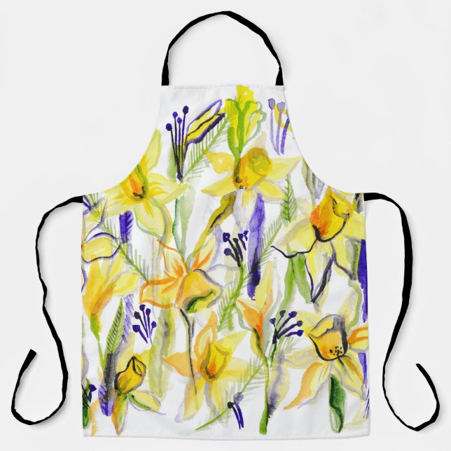 Yellow Daffodils Watercolor Illustration Apron (Front)