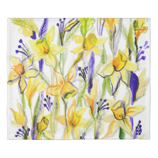 Yellow Daffodils Watercolor Illustration Duvet Cover