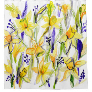 Yellow Daffodils Watercolor Illustration Shower Curtain