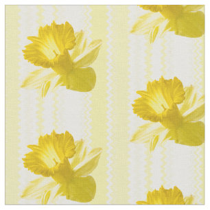 Yellow Daffodils Yellow Stripes Floral Pattern Fabric
