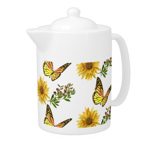 Yellow Dahlia and Butterflies Floral  Teapot