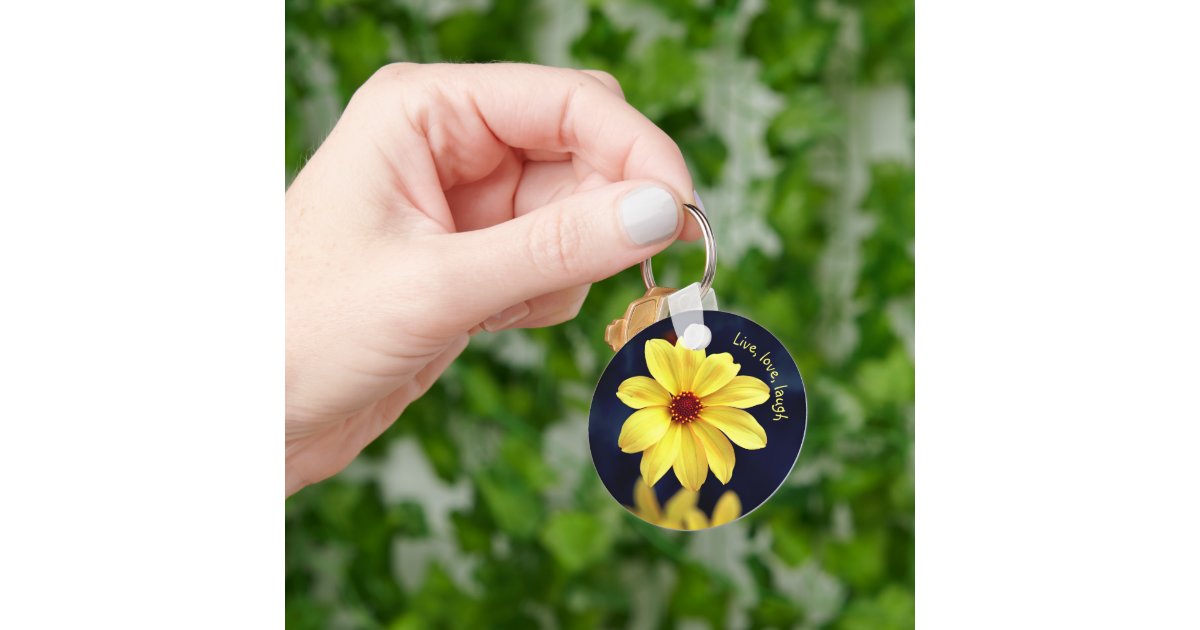 Yellow Dahlia Elegant Flower Inspirational Quote Keychain | Zazzle