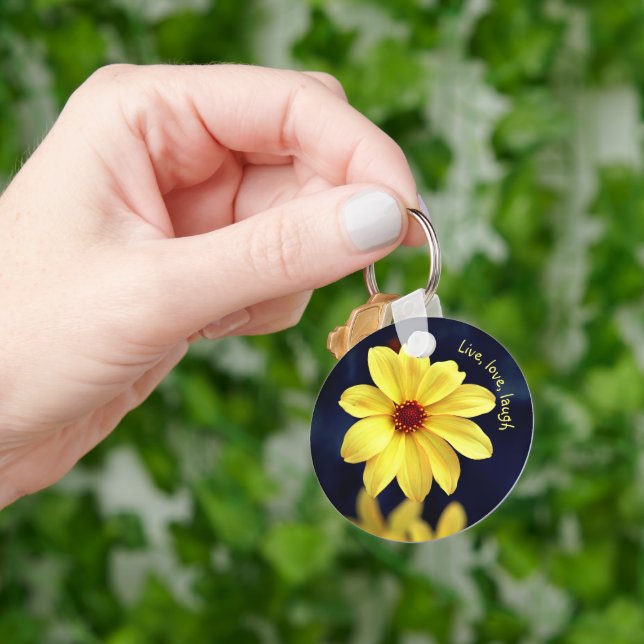 Yellow Dahlia Elegant Flower Inspirational Quote Keychain (Hand)